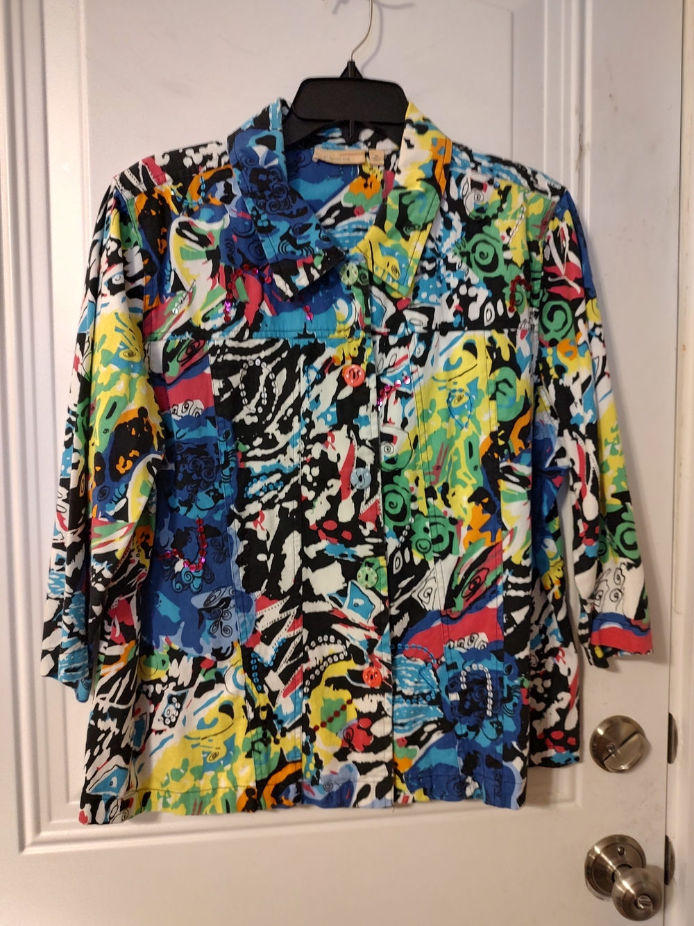 Choices Multicolor Abstract Print Jacket - Blue, Yellow, Green, Black, White